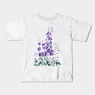 purple blue pink delphinium watercolor Kids T-Shirt